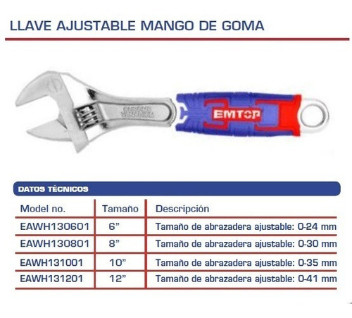 Imagen 2 de 3 de Llave Ajustable De 6 Pulgadas Con Mango Ergonomico