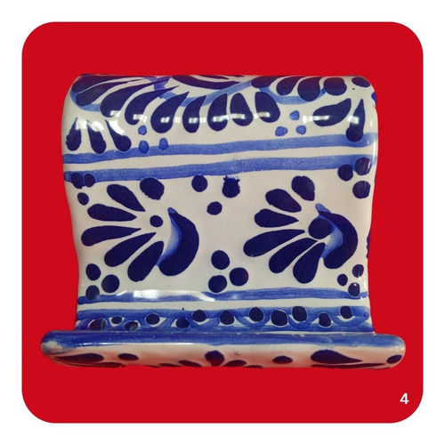 Imagen 7 de 7 de 4 Porta Celular Talavera Poblana Azul Bco Bases Diferentes