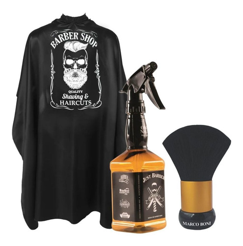 Kit Barbearia Com Pulverizador Capa De Corte E Espanador