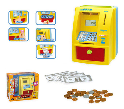 Alcancías Electronicos Niño Cajas Fuertes Cajero Automático Color Amarillo