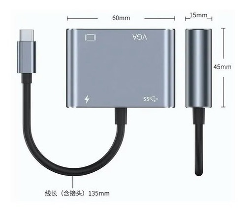 Hub Adaptador Usb-c 4 En 1 Vga+hdmi+usb 3.0+usb-c Pd 4k Hd