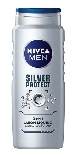 Imagen 1 de 6 de Gel Ducha Cuerpo Rostro Cabello Nivea Silver Protect 500 Ml