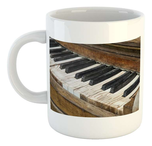 Taza Ceramica Piano Antiguo Madera Musica Clasico