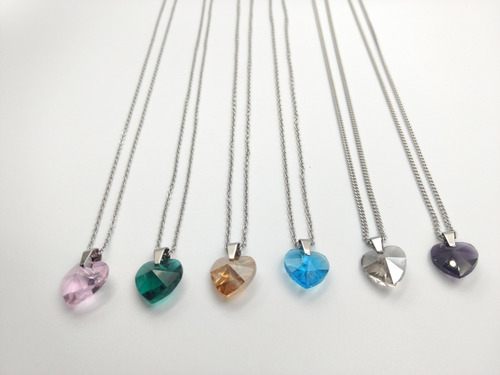 Set 6 Cadenas + Dijes Vidrio Corazón Acero Quirúrgico 316l
