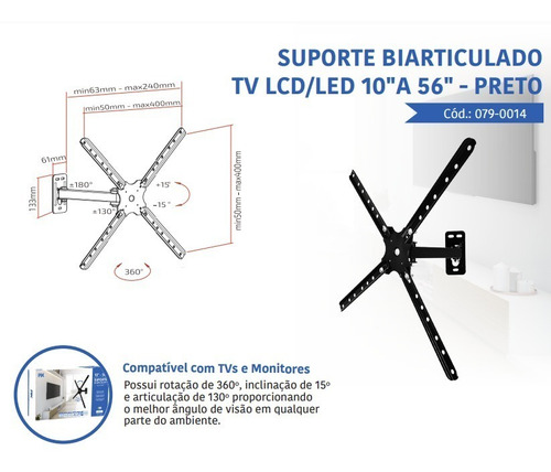 Imagem 3 de 5 de Suporte Tv Lcd Led De 10 A 56 Polegadas Artic De Aço Pix