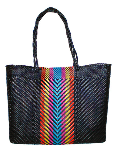 Bolsa Jumbo Tejida Plástico Asa Larga Negro Colores