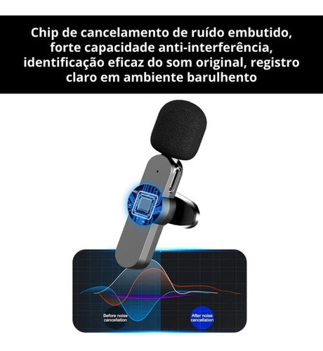 Microfone Lapela Sem Fio Plug And Play Para iPhone 11 12 13 Cor Preto