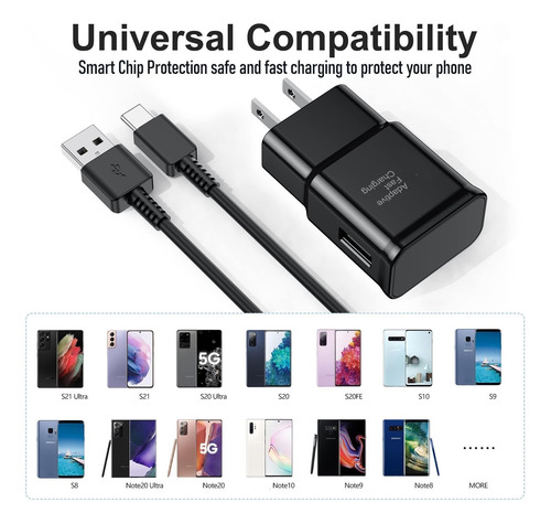 Cargador Rápido Samsung Usb Tipo C 6.6 Pies Galaxy S10 S9 S8 Negro