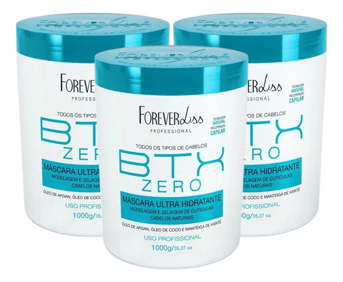 Kit C/3 Btx Zero Hidratação Profunda Forever Liss 1kg