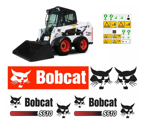 Kit Adesivo Mini Carregadeira Bobcat S510 Etiquetas Faixas Cor ADESIVO PARA MINI CARREGADEIRA BOBCAT S510