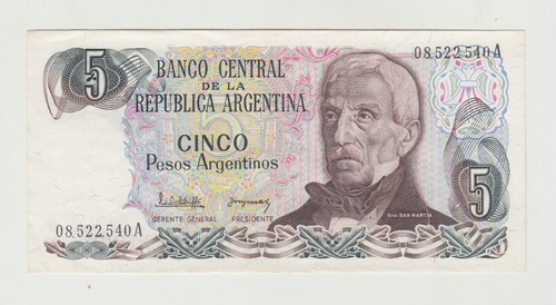 Billete Argentina 5 Pesos San Martin 1980´s (c85)