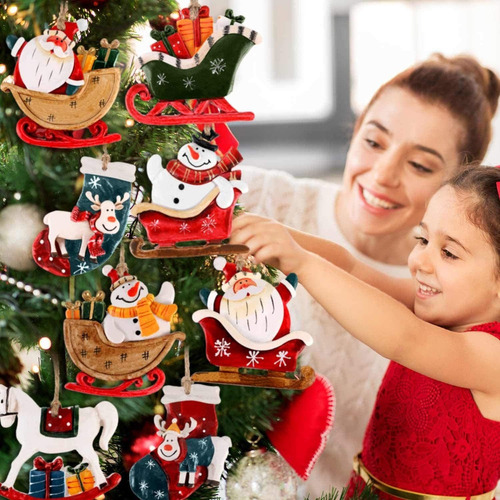 8pcs Santa Snowman Ornaments Christmas Hanging Pendants