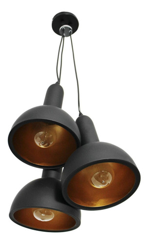 Lumimexico 04820-2 Lámpara Colgante Vintage Dorado Con Negro 60w E27 3 Luces