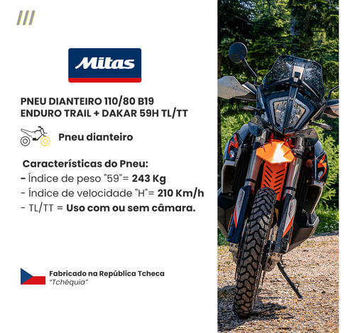 Pneu Para Viagem Mitas 110/80 B19 Enduro Trail+ Dakar 59h Tl