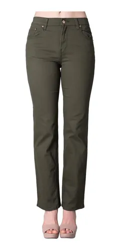 Pantalon Oggi Jeans Mujer Verde Gabardina Stretch Atraction