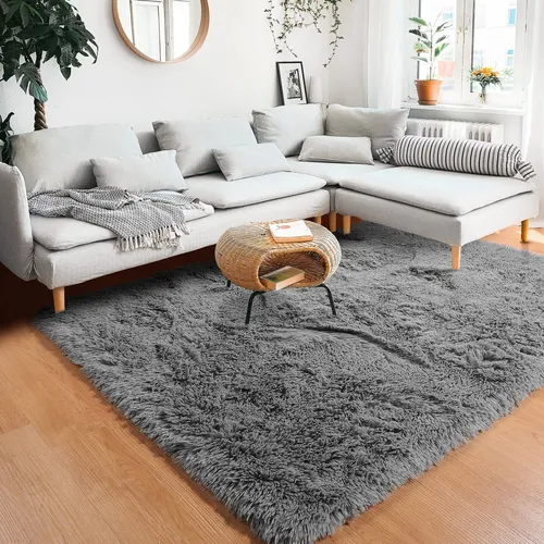 Rugtuder Alfombra Gris Para Dormitorio, Alfombra De Felpa Es