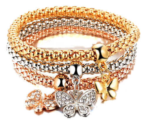 Conjunto De Pulseras Con Cadena De Palomitas De Diamante Con