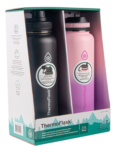 2 Botellas Termicas Thermoflask 1.2 Lts C/u Frio Y Caliente Color Negro/morado