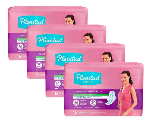Imagen 2 de 2 de Plenitud Toalla Normal Plus Femme X 16 Unidades Pack X 4