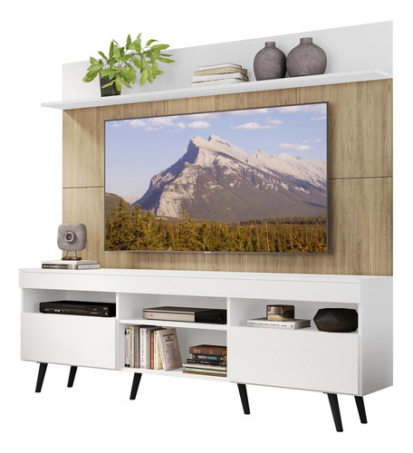 Rack Retrô Com Painel Tv 65  Madri Multimóveis V3371 Pre Cor Branco/Rustic/Preto