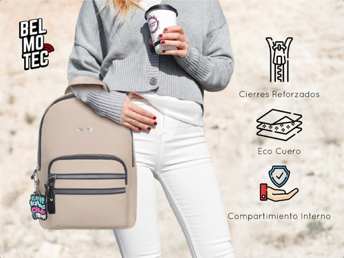 Mochila Pequeña Urbana Mujer Comoda Elegante Reforzada Cuero Color Caqui