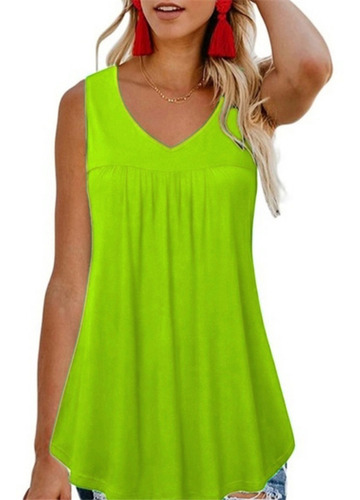 Camiseta Sin Mangas De Verano Para Mujer, Color Puro, Cuello