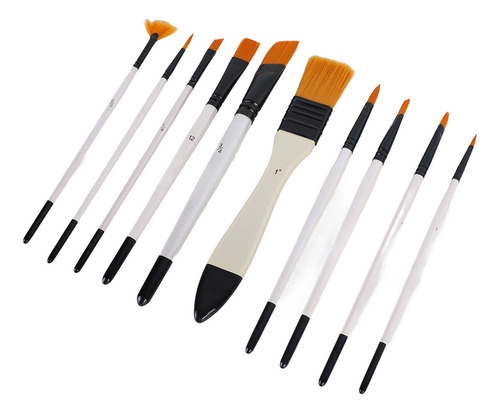10 Brochas De Pintura, Varilla Blanca, Lana De Nailon, Acuar