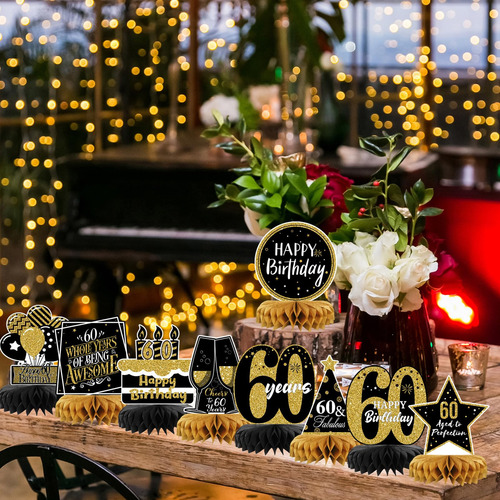 Decoración De Mesa 60 Cumpleaños 9 Piezas Para Hombres Y Muj