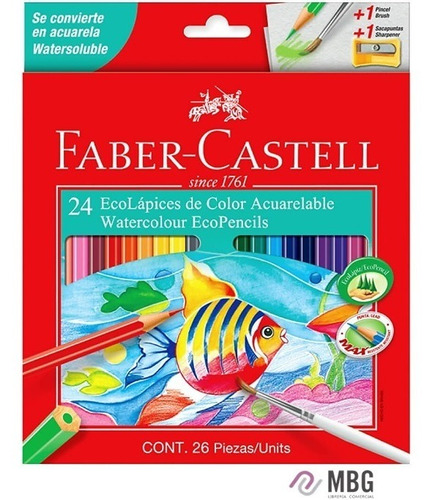 Imagen 1 de 3 de Lapices Faber Castell X 24 Acuarelables + Pincel Monserrat