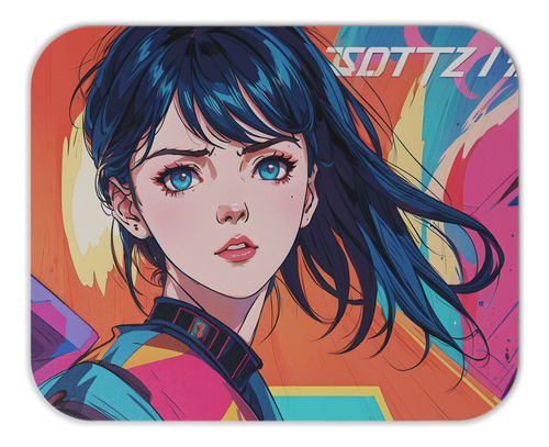 Mouse Pad Em Tecido 21,5 X 17,5 - Anime Girl - Azul Laranja