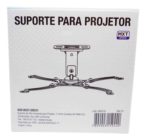 Imagem 4 de 6 de Suporte De Teto Para Projetor De Teto Universal Arpma101 Mxt