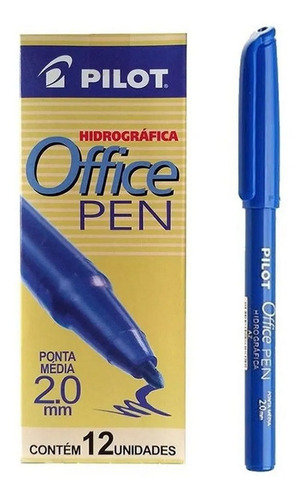 Caneta Hidrográfica Office Pen 2.0 Pilot C/12 Cor Azul