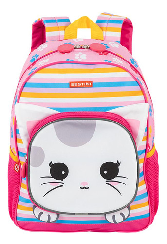 Mochila De Costas Sestini Média Kids X Cat 4 Colorido Cor Rosa