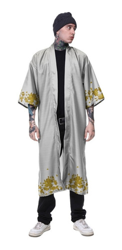 Kimono Haori Longo Oriental Koi Caxemira Paisley Japão Carpa