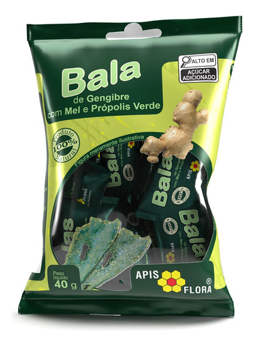 Bala De Gengibre Mel E Própolis Verde 40g - Apis Flora
