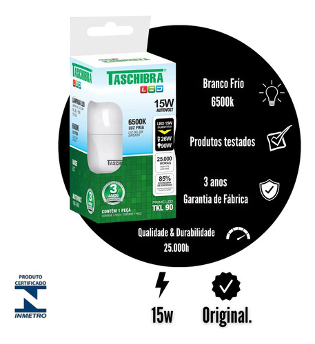Kit 10 Lâmpadas Led Bulbo A60 Tkl 15w E27 Taschibra Bivolt