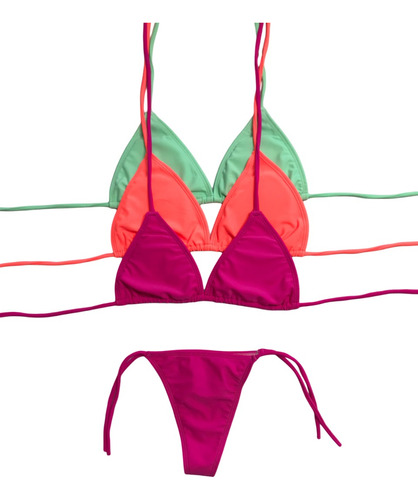 Pack X3 Bikini Malla Clasica Lisa Triangulo Con Colaless 