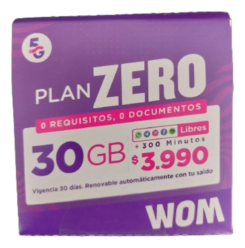 Chips Wom Plan Zero Incluye 30gb + 300 Min (pack 10 Chips)