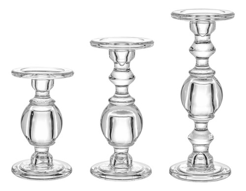 Portavelas De Cristal Para Centro De Mesa, Juego De 3 Elegan