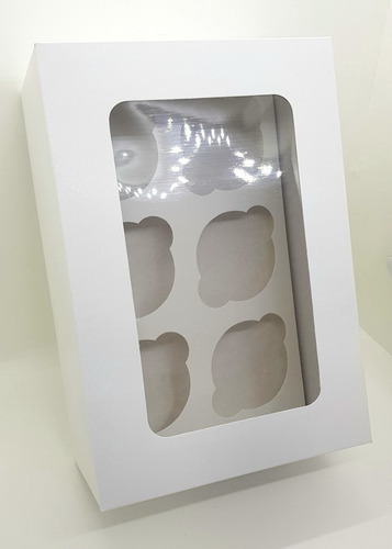 Caja Porta Cupcakes/muffins 6 U. Blanca C/visor Pack X 10 U.