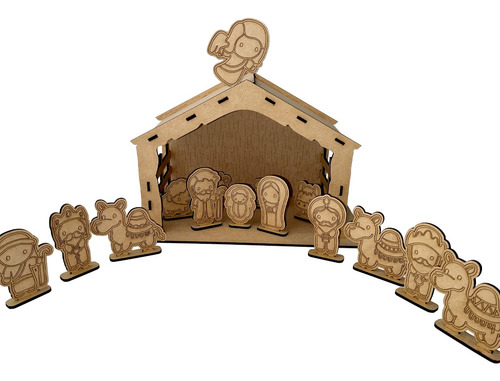 Pesebre Navideño Y Figuras Nacimiento Niño Dios En Mdf 3 Mm