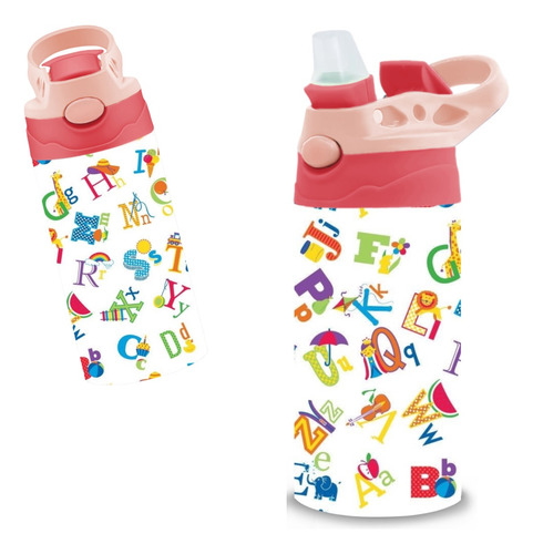 Termo Infantil Abecedario Acero Inoxidable Doble Capa 320 Ml Coral Claro