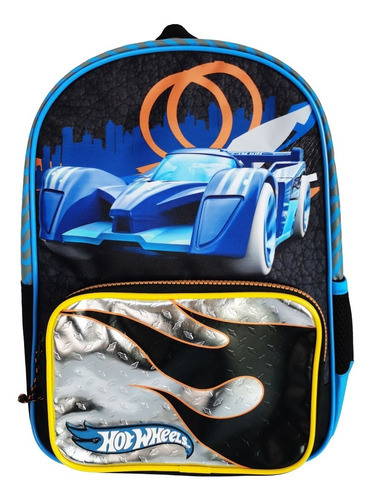 Mochila Bolso Escolar Hot Wheels Color Azul Con Plateado