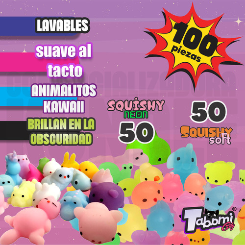 Squishy Kawaii 100 Pz Fusion (50 Soft- 50 Neon)