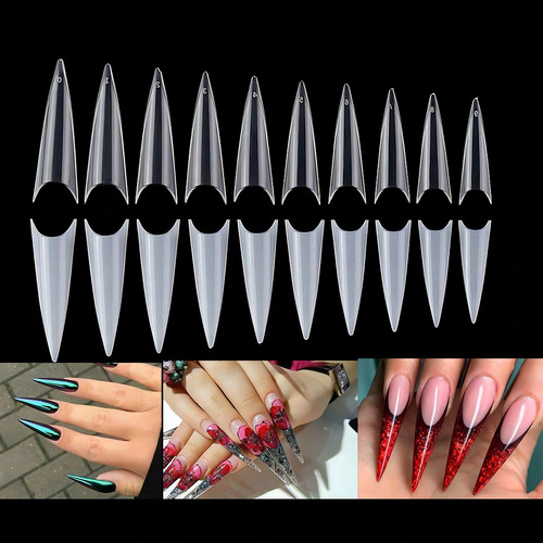 Uñas largas con tacón de aguja de 100 puntas, uñas de manicura, color natural, Acrigel