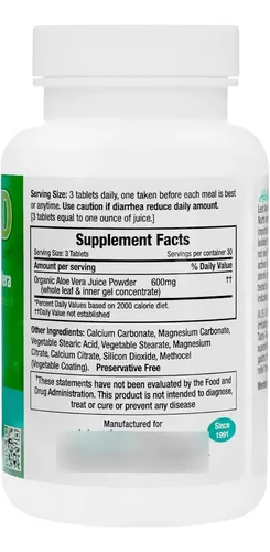 Tabletas De Aloe Vera Oro 90 Unidades Natural Y Nutritivo