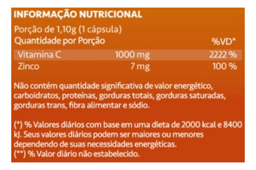 Vitamina C + Zinco 1000mg 60 Caps - Ascorvit-c Maxinutri Sem Sabor