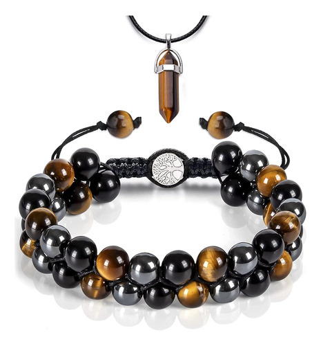 Pulsera De Triple Protección Hecha Mano De 10 Mm De He...