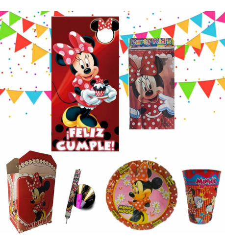 Mimi Mouse Minnie Roja Paquete Fiesta Artículos Kit Set Niña