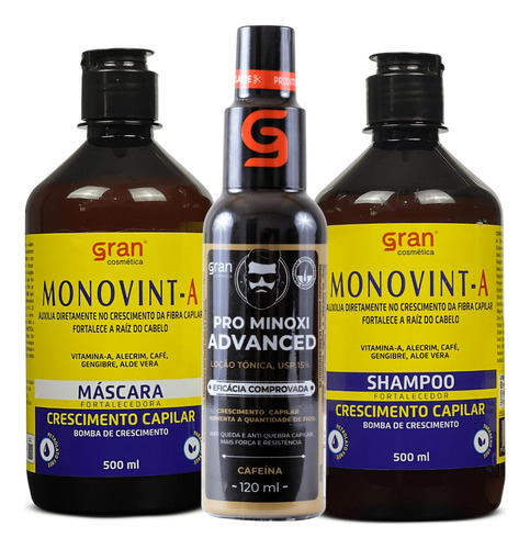 Kit Monovin A Pro 3 Itens Super Crescimento + Força + Brilho